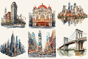Watercolor New York Tour Cliparts, an Illustration by NadiaTheronArt (Thumbnail 4 of 5)