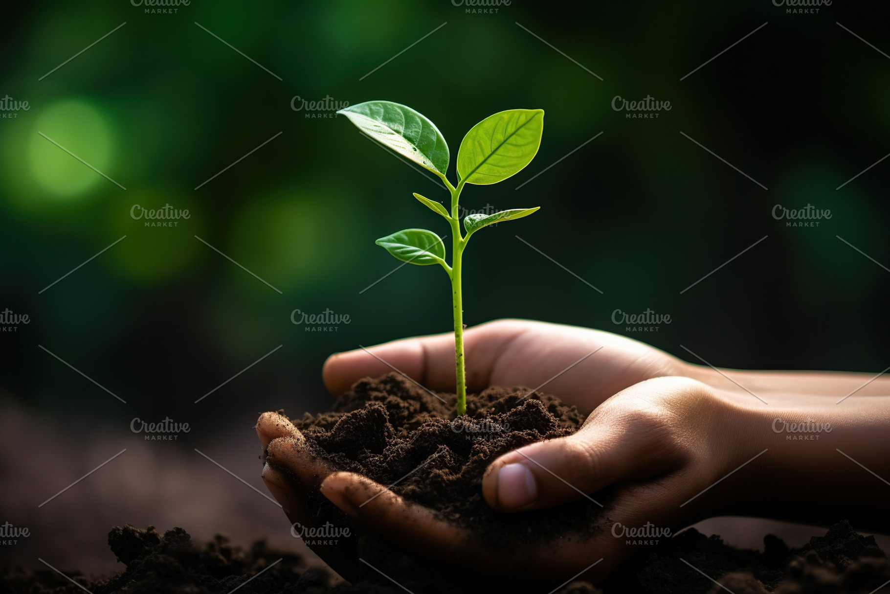 Woman holding green seedling in soil, a Nature Photo by AlyaAnd