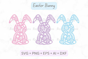 Easter Bunny SVG, Floral bunny SVG, an Illustration by Rajbir-Designs