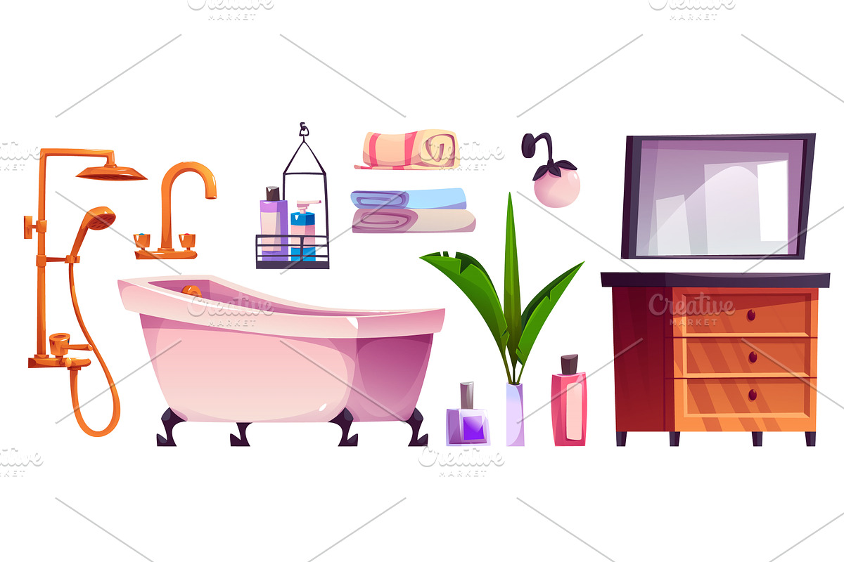 Bath room interior furniture and, an Object Illustration by art PVP - market
