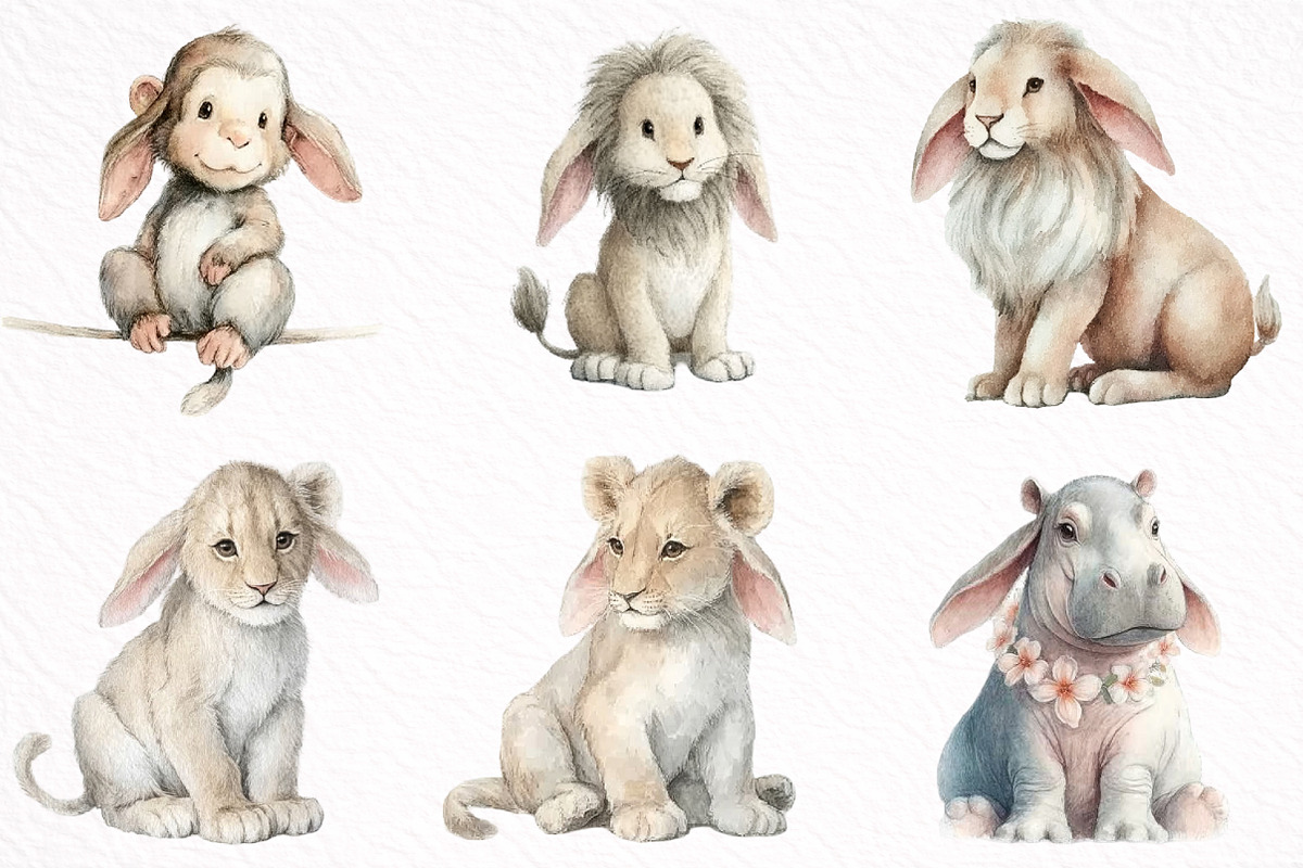 Watercolor Safari Animals Clipart, an Illustration by DreamArtGraphic (Photo 3 of 8)