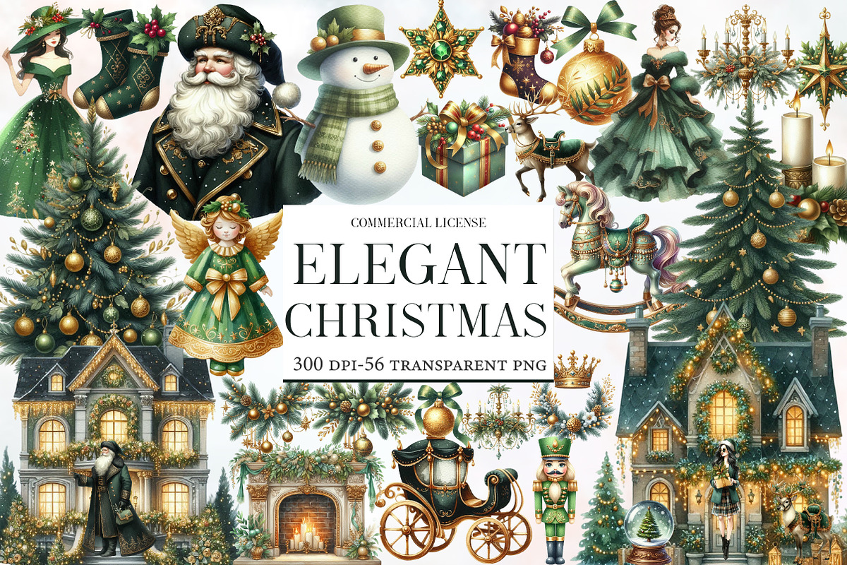 Watercolor Elegant Christmas Clipart, an Illustration by Designworld (Photo 1 of 6)