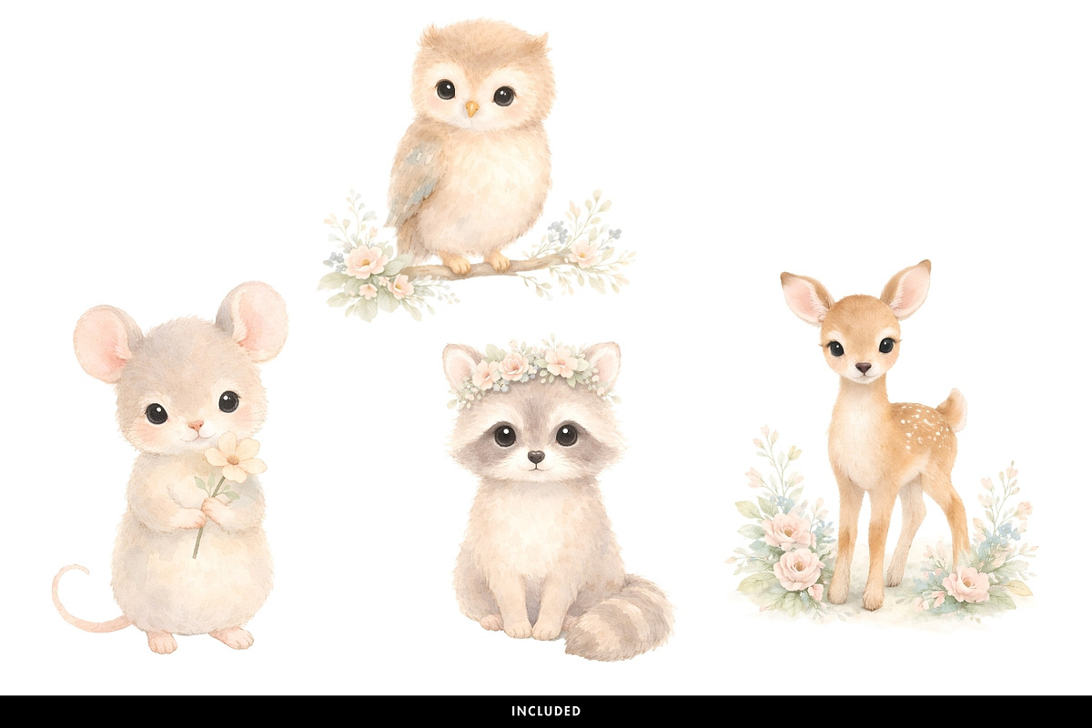 Soft Woodland Animal Nursery Clipart, a Decorative Illustration by illuztrate (Photo 3 of 10)