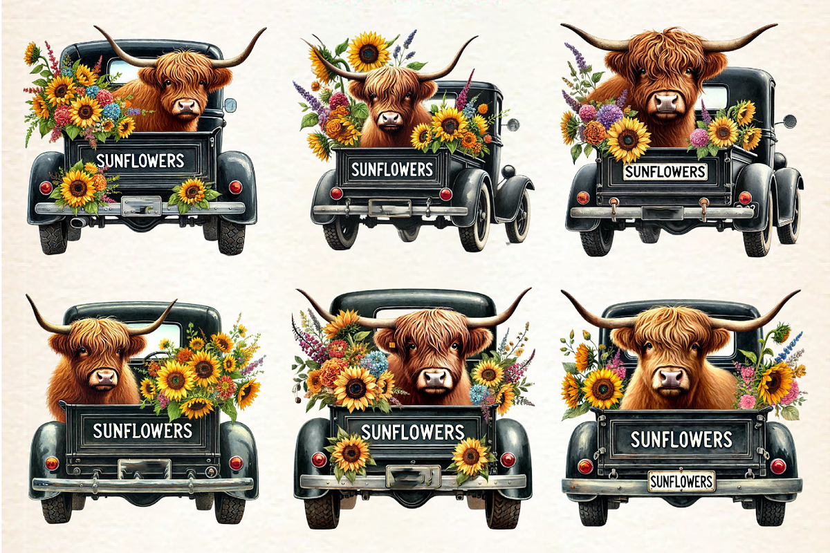 Sunflower Highland Cow PNG,, a Seasonal Illustration by DreamArtGraphic (Photo 4 of 4)