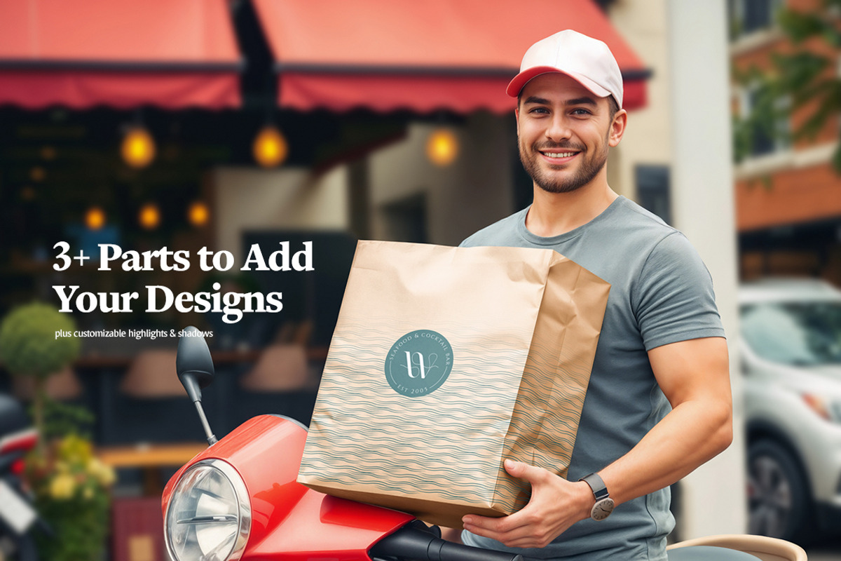 Restaurant Delivery Paper Bag Mockup, a Product Mockup by rebrandy (Photo 2 of 8)