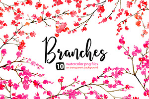 Watercolor Blossom Floral Branches