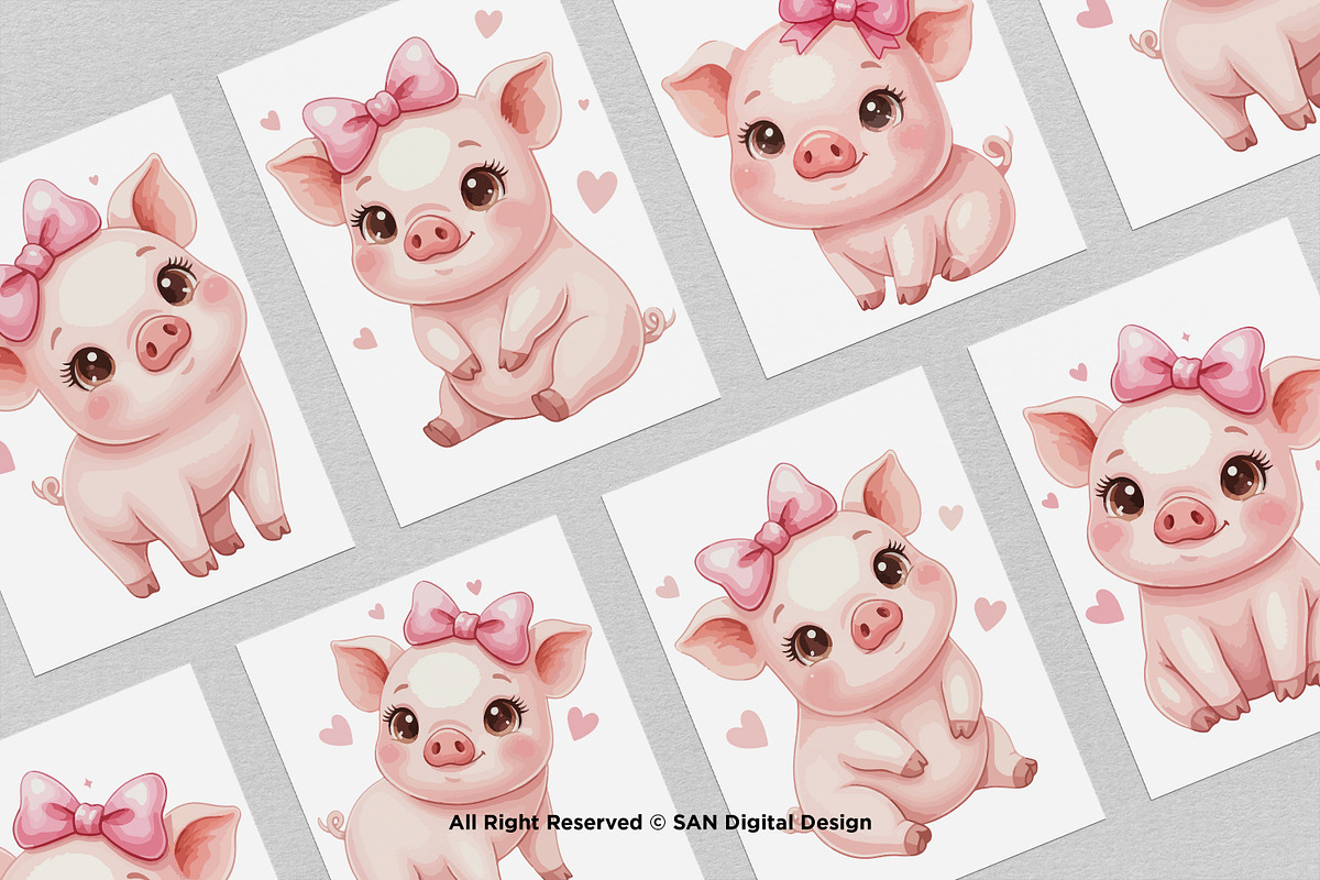 15 Bundle Watercolor Girl Pig Pink, an Animal Illustration by Morspective (Photo 3 of 8)