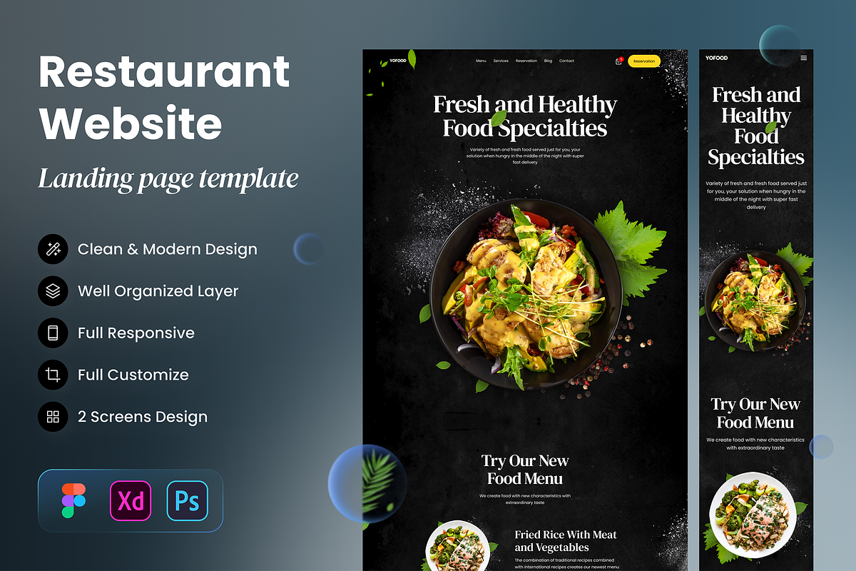 YoFood - Restaurant Landing Page, a Landing Page Template by SLAB! Design (Photo 1 of 5)