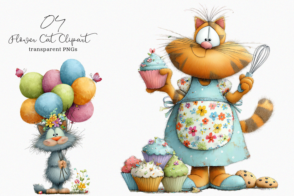 Flower Cats Clipart, an Illustration by SinaCreation (Photo 1 of 7)