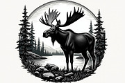 Moose with mountain in the forest, an Illustration by Amazin_art (Thumbnail 5 of 13)