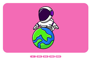 Cute Astronaut With Earth Cartoon