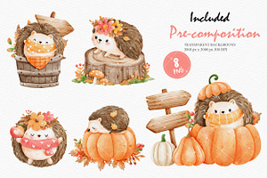 Autumn Hedgehogs Cliparts