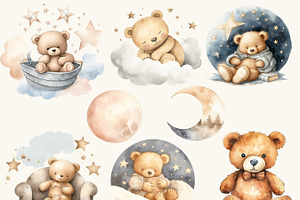 Watercolor Teddy Bear Clipart Bundle