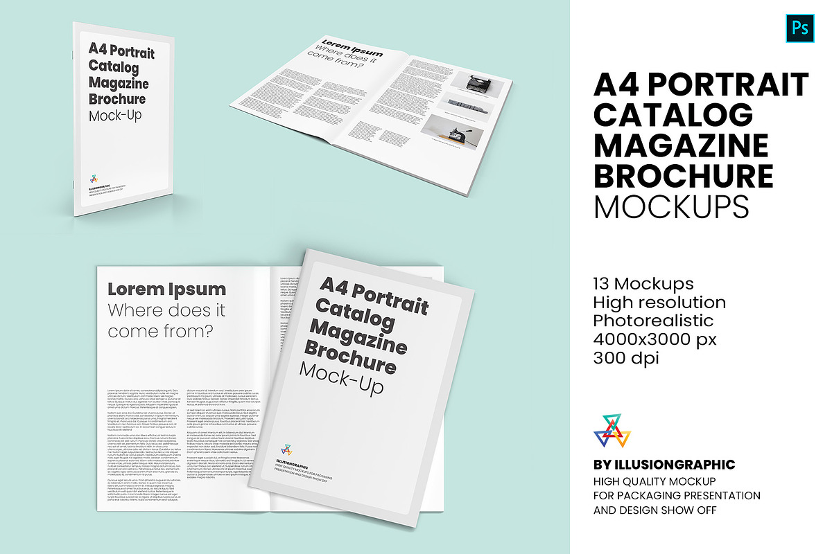 A4 Portrait Magazine Brochure Mockup, a Books & Magazine Mockup by Illusiongraphic (Photo 1 of 28)