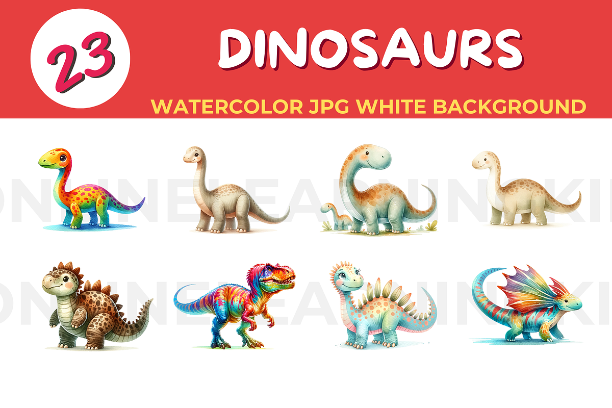 DINOSAURS watercolor JPG white backg, an Animal Illustration by John_Walker (Photo 2 of 2)