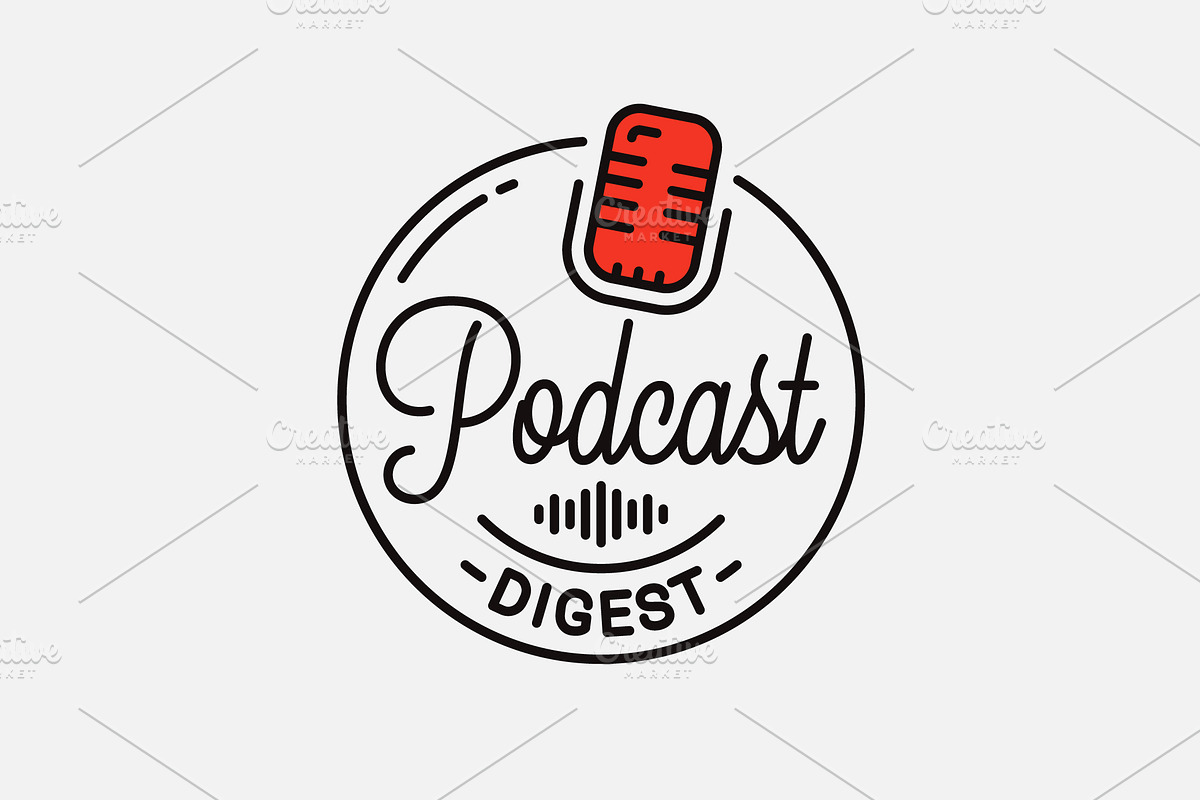 Podcast digest logo. Round linear., an Object Illustration by PushLogo