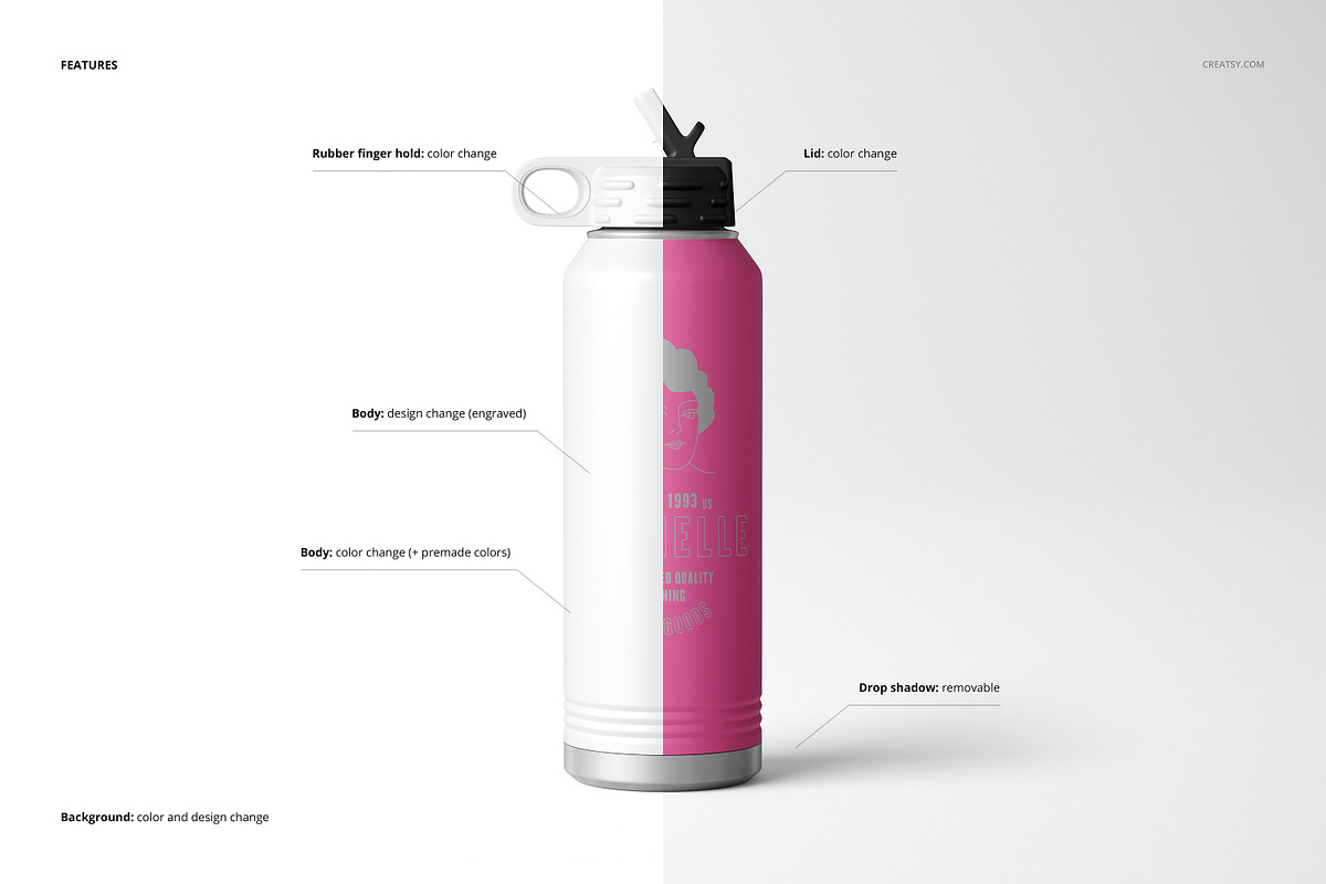 P. Coated 40 oz. Water Bottle Mockup, a Product Mockup by creatsy5 (Photo 3 of 13)