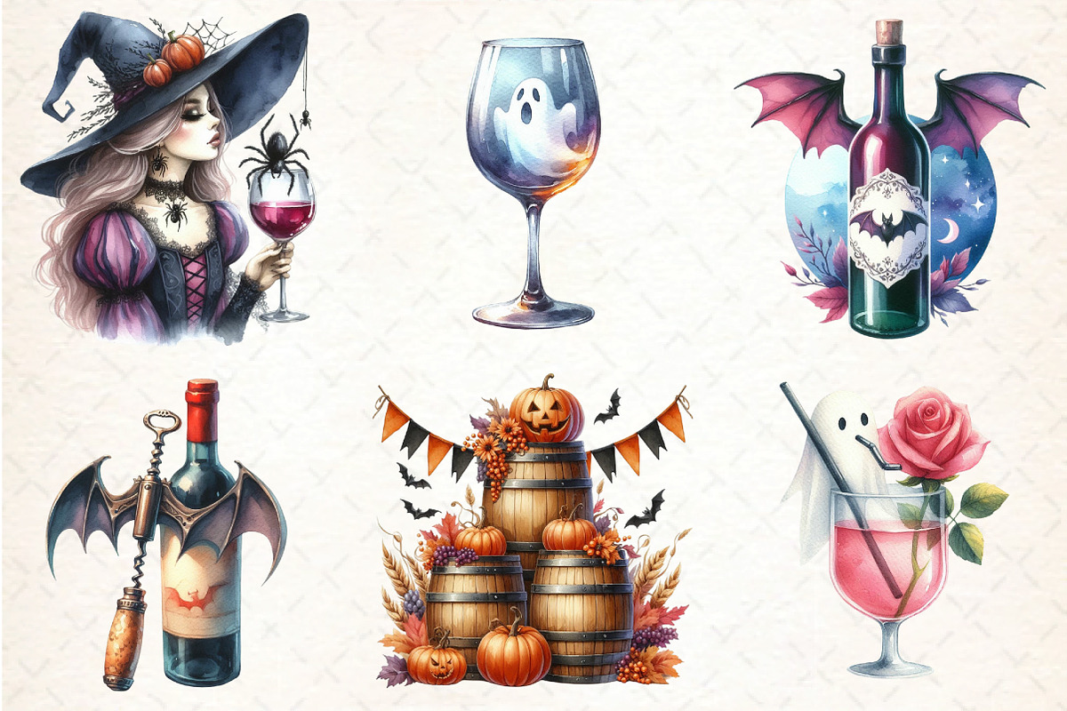 Halloween Wine Tasting Clipart, an Illustration by DreamCafeArt (Photo 2 of 5)