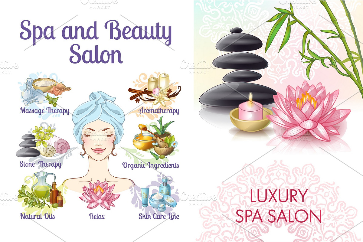 Cartoon Spa Salon Colorful Concept, a Decorative Illustration by Alexander Belenkiy
