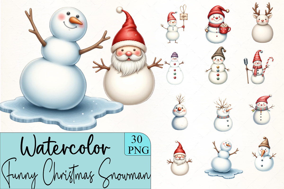 Funny Christmas Snowman Clipart, an Illustration by CrexoraLab (Photo 3 of 5)