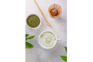 Green healthy matcha latte drink, a Food & Drink Photo by Yulia Furman
