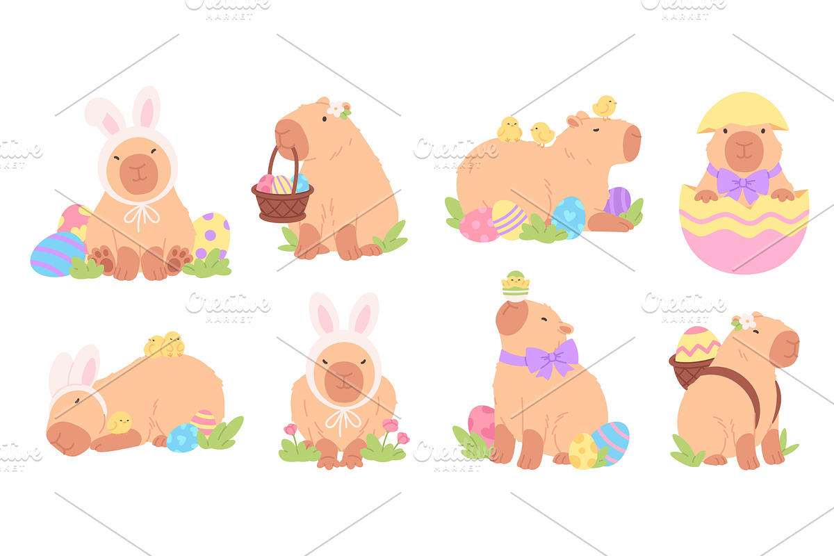 Cartoon easter capybara. Capy bunny, an Animal Illustration by LadadikArt