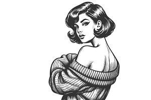 Woman in Sweater revealing shoulder, a Person Illustration by AlexArt