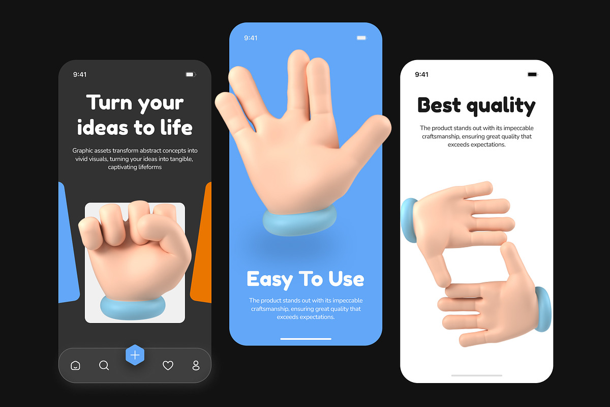 Floating 3D Hands Icons, an Object 3D Model by Vectors Market (Photo 3 of 9)