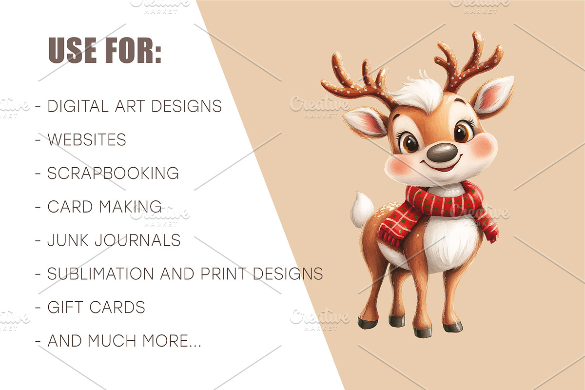 Christmas Deer. Watercolor PNG., an Animal Illustration by KENO Mascots (Photo 8 of 8)