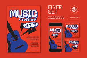 Red Blue Music Festival Flyer Set, a Flyer Template by graphicook