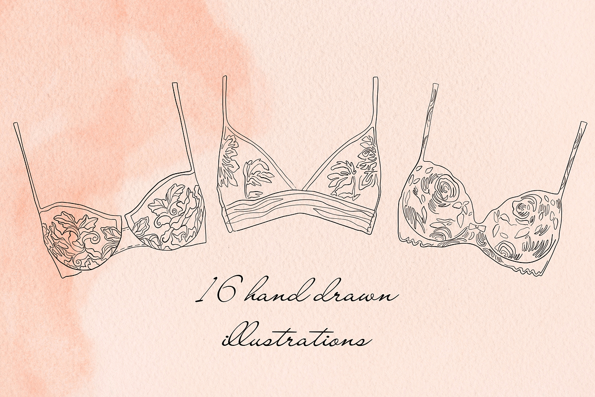 Hand drawn vector Lineart Bra set, an Illustration by esylvia (Photo 9 of 9)