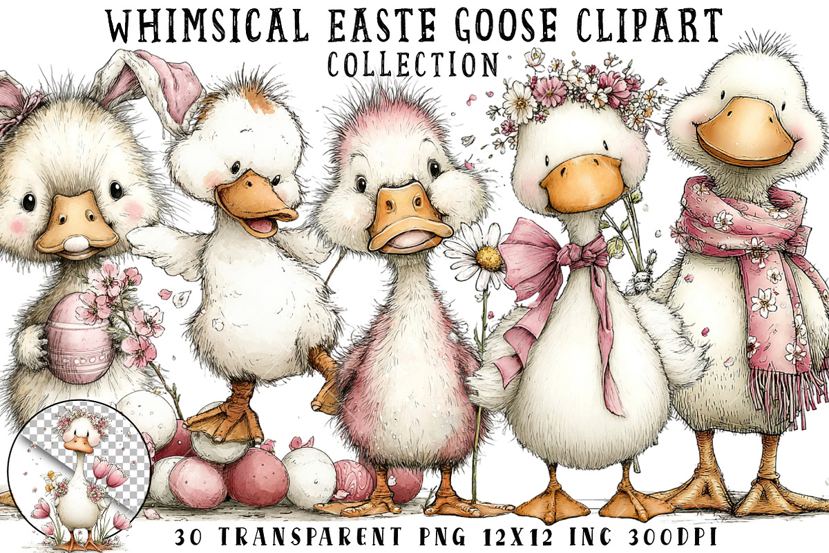 Whimsical Easter Goose Clipart, an Illustration by OK Design (Photo 1 of 6)