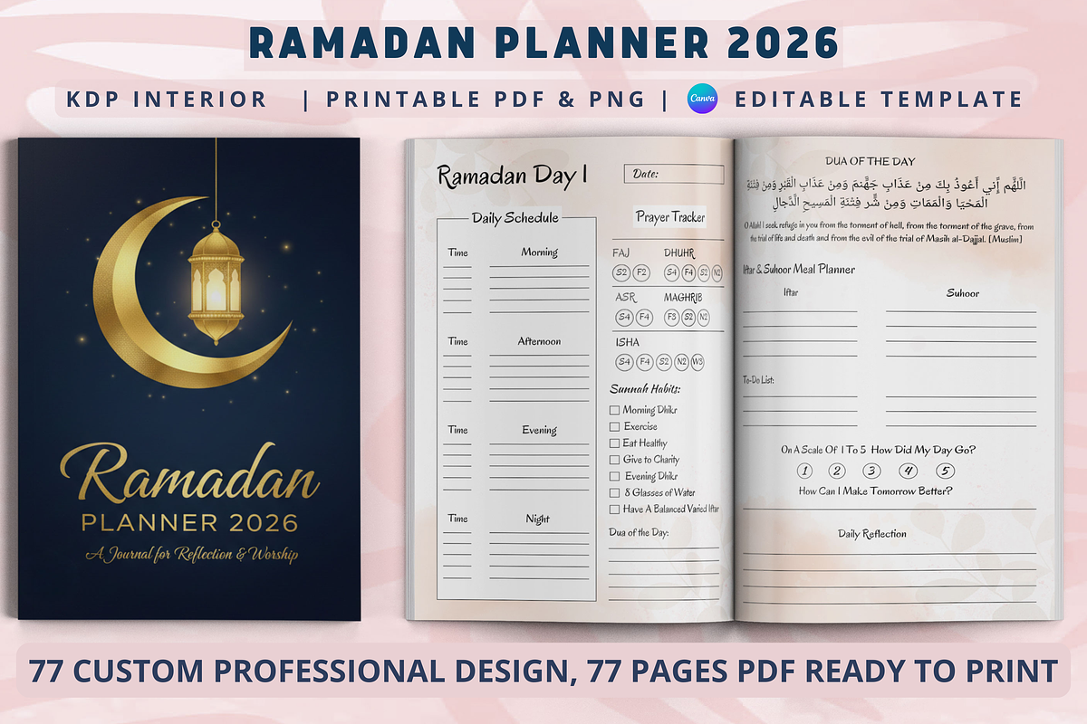 Ramadan Planner 2026 Canva Template, a Print Template by Book2bees (Photo 1 of 4)