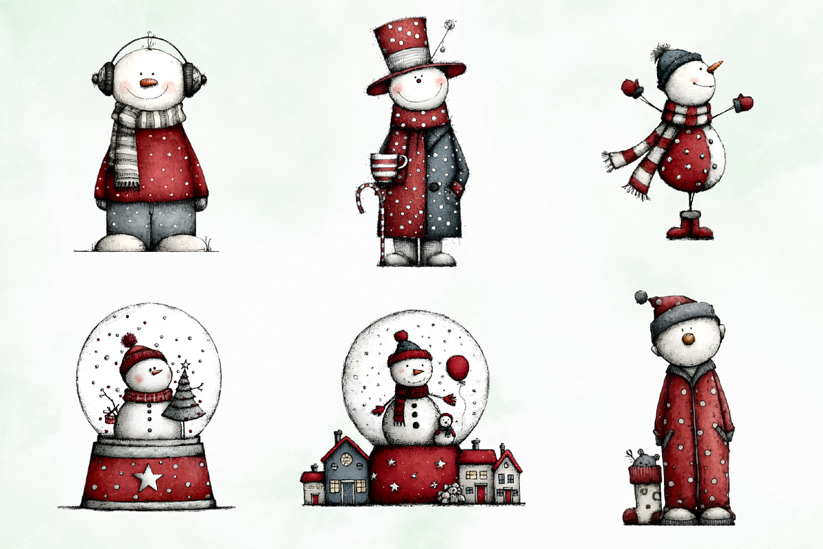 Whimsical Quirky Snowman Clipart, an Illustration by Creative Art (Photo 4 of 13)