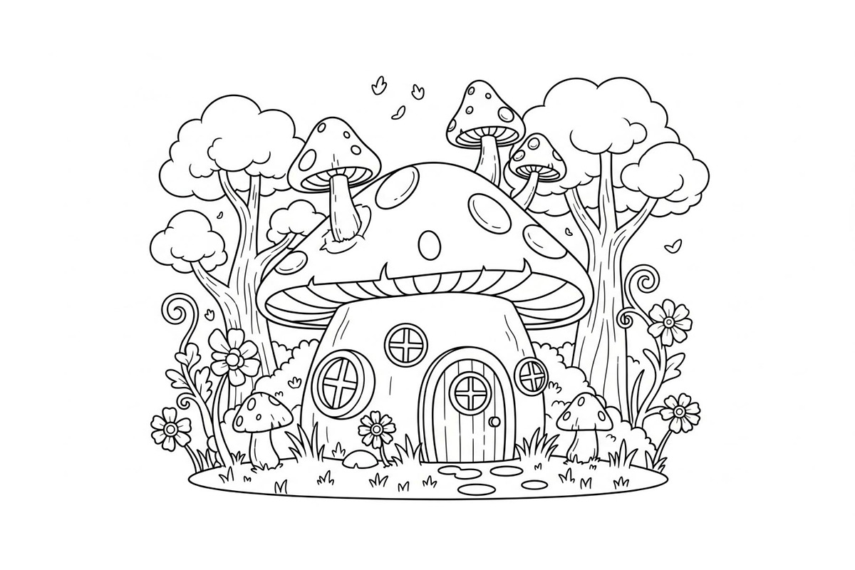 Whimsical Mushroom House Line Art bu, an Illustration by Designs_River (Photo 42 of 51)