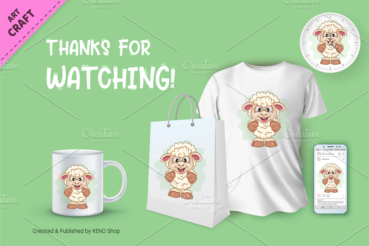 Cute Cartoon Sheep. Clipart., an Animal Illustration by KENO Mascots (Photo 3 of 3)