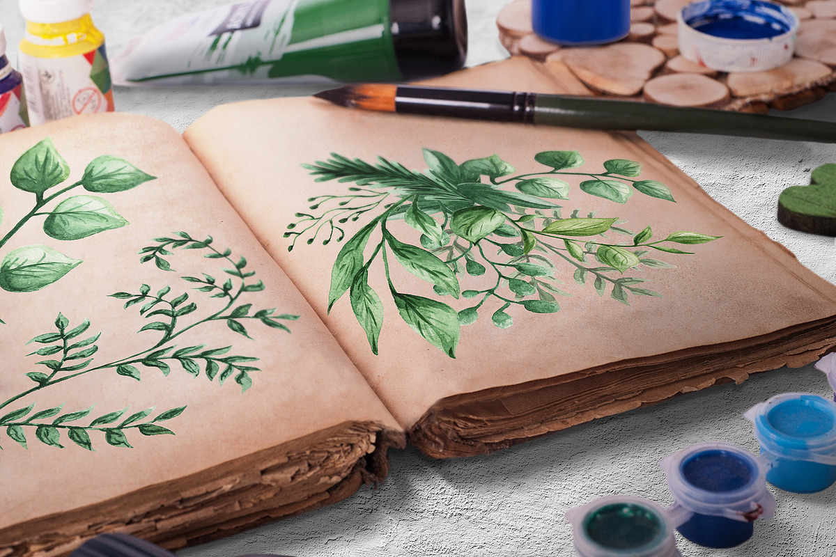 Herbaceous Greens-watercolor set, a Decorative Illustration by Astarte_design (Photo 7 of 13)
