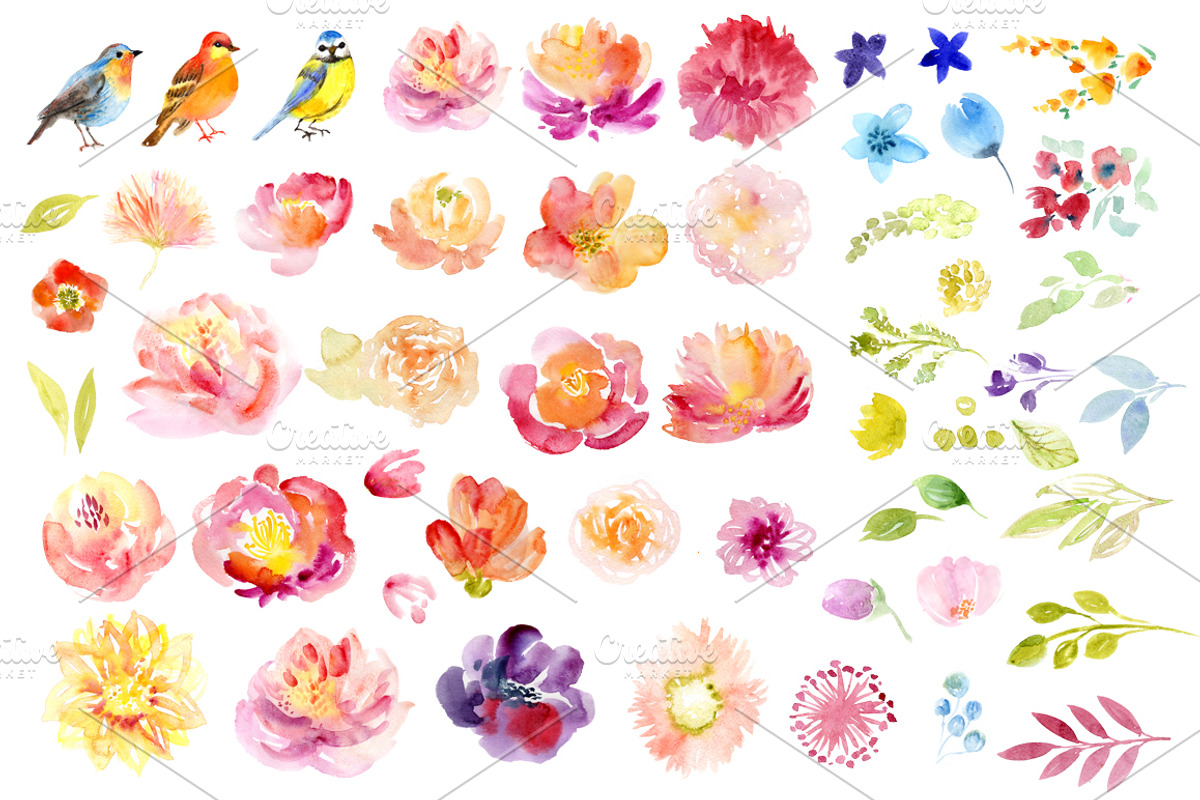 Watercolor Floral Clip Art, an Illustration by Anna Guz's Store (Photo 2 of 9)