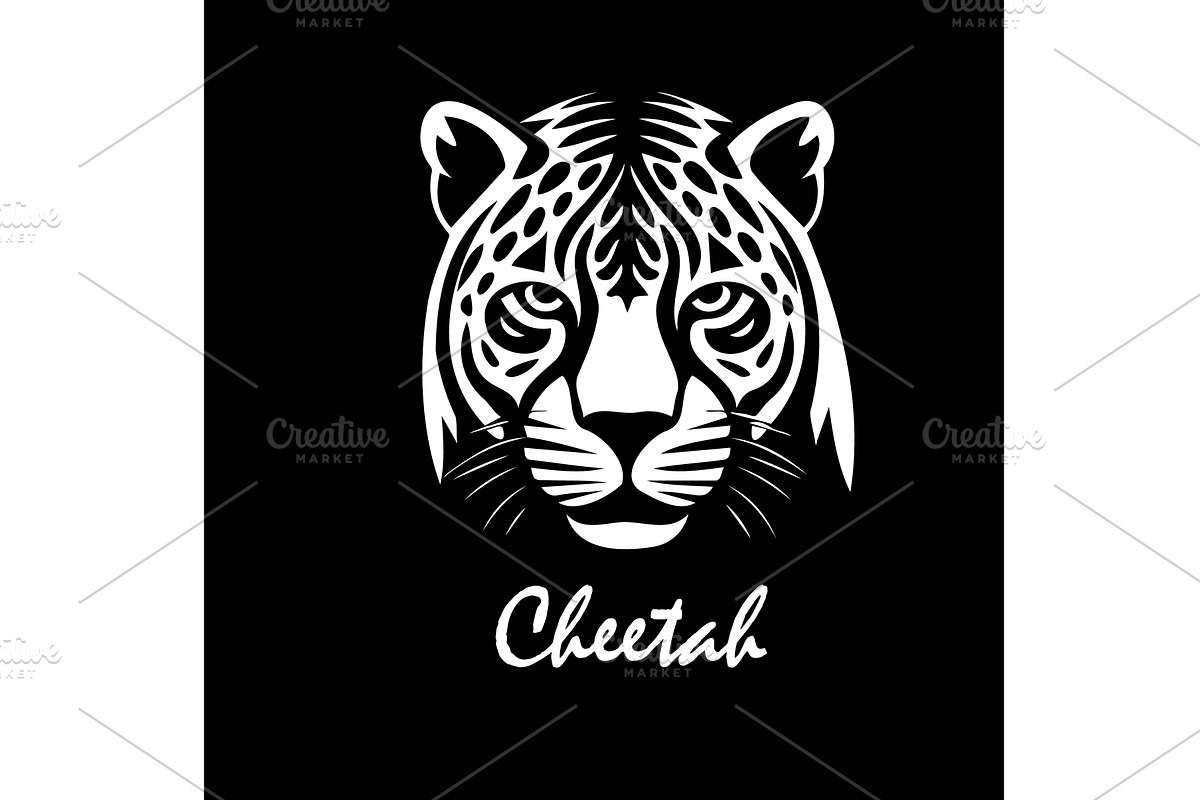 Cheetah head on black background, an Animal Illustration by Nenahliadava Design