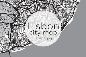 Lisbon City Map - Mono Edition