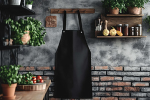 Black Apron Hanging in a Kitchen Fil, a Photo by Tanuart