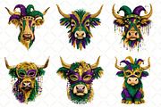 Cute Mardi Gras Highland Cow Clipart, an Illustration by Black Bird Studio (Thumbnail 4 of 6)