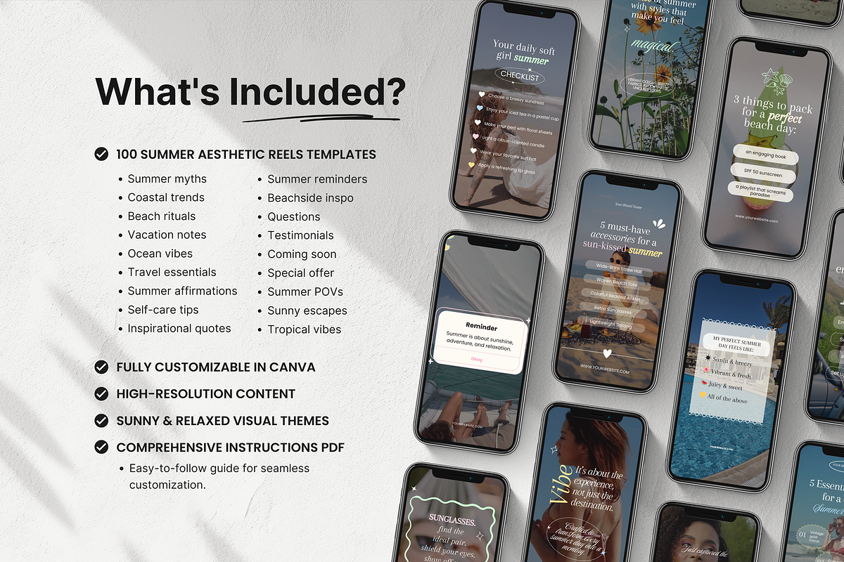 100 Summer Aesthetic Reels Templates, a Social Media Template by DigiPax (Photo 2 of 10)