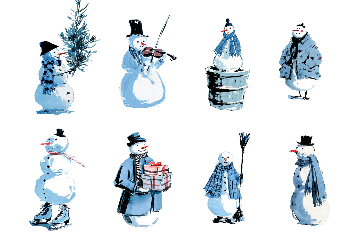 Vintage Snowman Clipart Sublimation, an Illustration by Designworld (Photo 3 of 4)