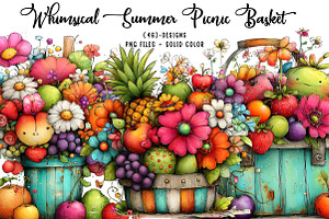 Whimsical Summer Picnic Basket Clipa, an Illustration by CreationArt