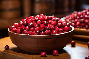 Wooden bowl with fresh cranberries, a Food & Drink Photo by Textures & Backgrounds