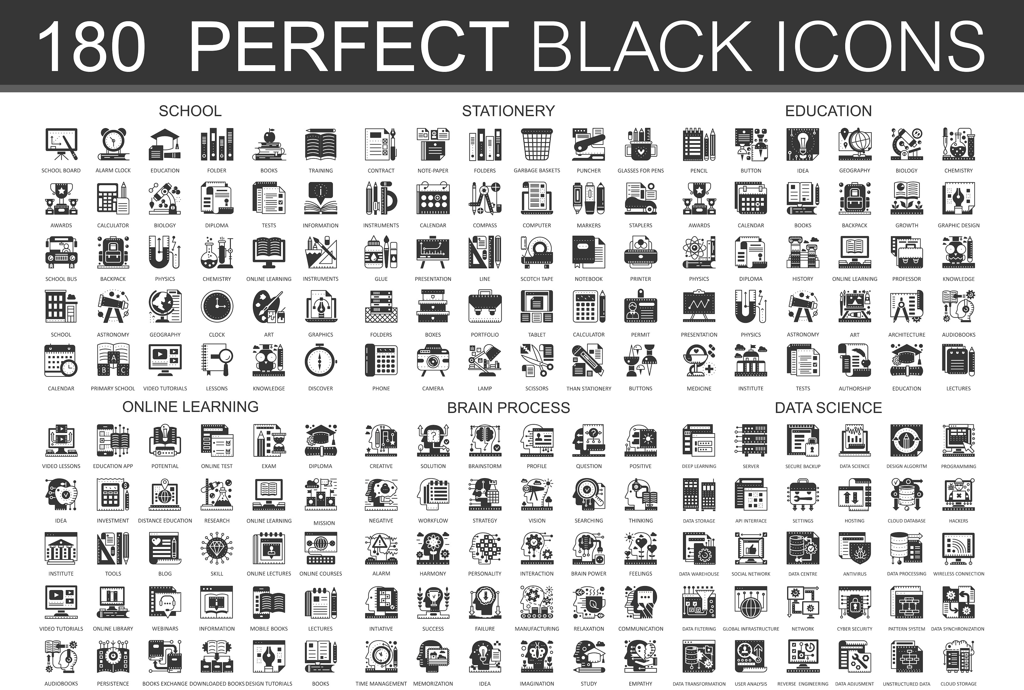 180 Black complex icons, an Outline Icon by Lemberg Vector