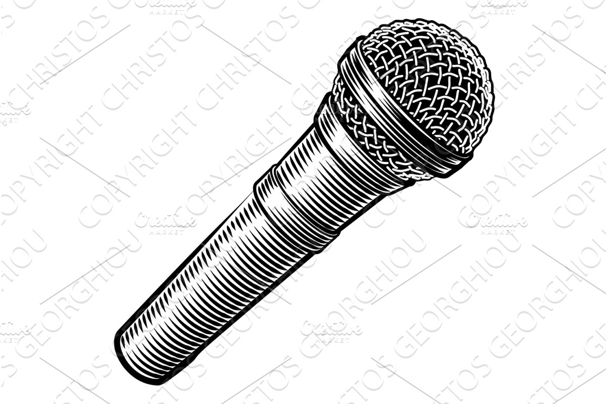 Microphone Mic Vintage Woodcut, an Object Illustration by Christos Georghiou