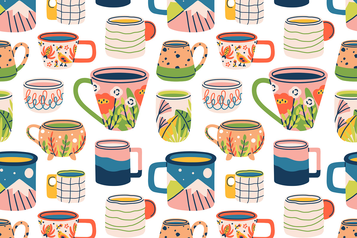 Modern cups seamless patterns, a Pattern Graphic by Good Studio