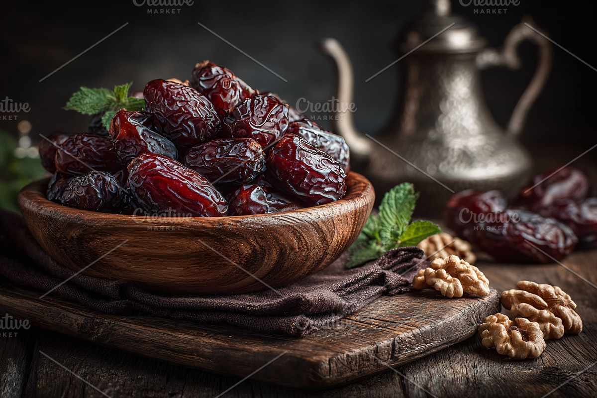 Delicious dates in a wooden bowl nut, a Background Photo by shahsoft (Photo 1 of 2)